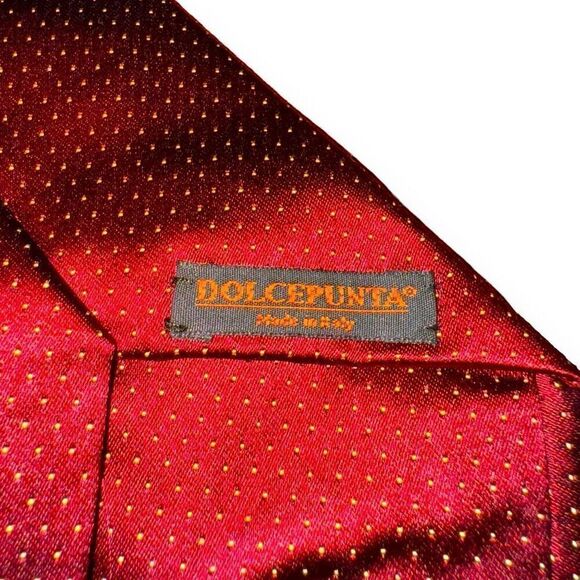 Dolcepunta Red & White Polkadot Handmade in Italy Silk Tie - Picture 5 of 7
